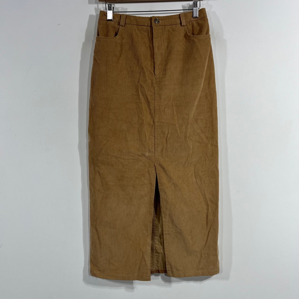 KIRIOUS Academia Preppy Heritage Corduroy Maxi Skirt Women Medium Slit 90s Chic